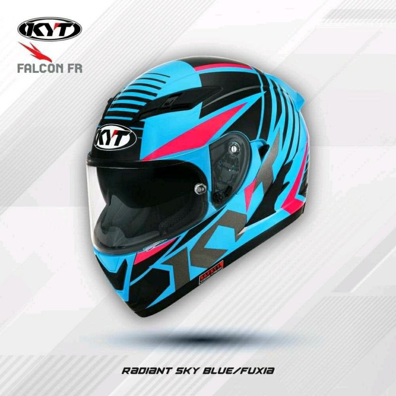 HELM KYT FALCON FR RADIANT SKY BLUE FUXIA FLAT VISOR HELM ORIGINAL KYT