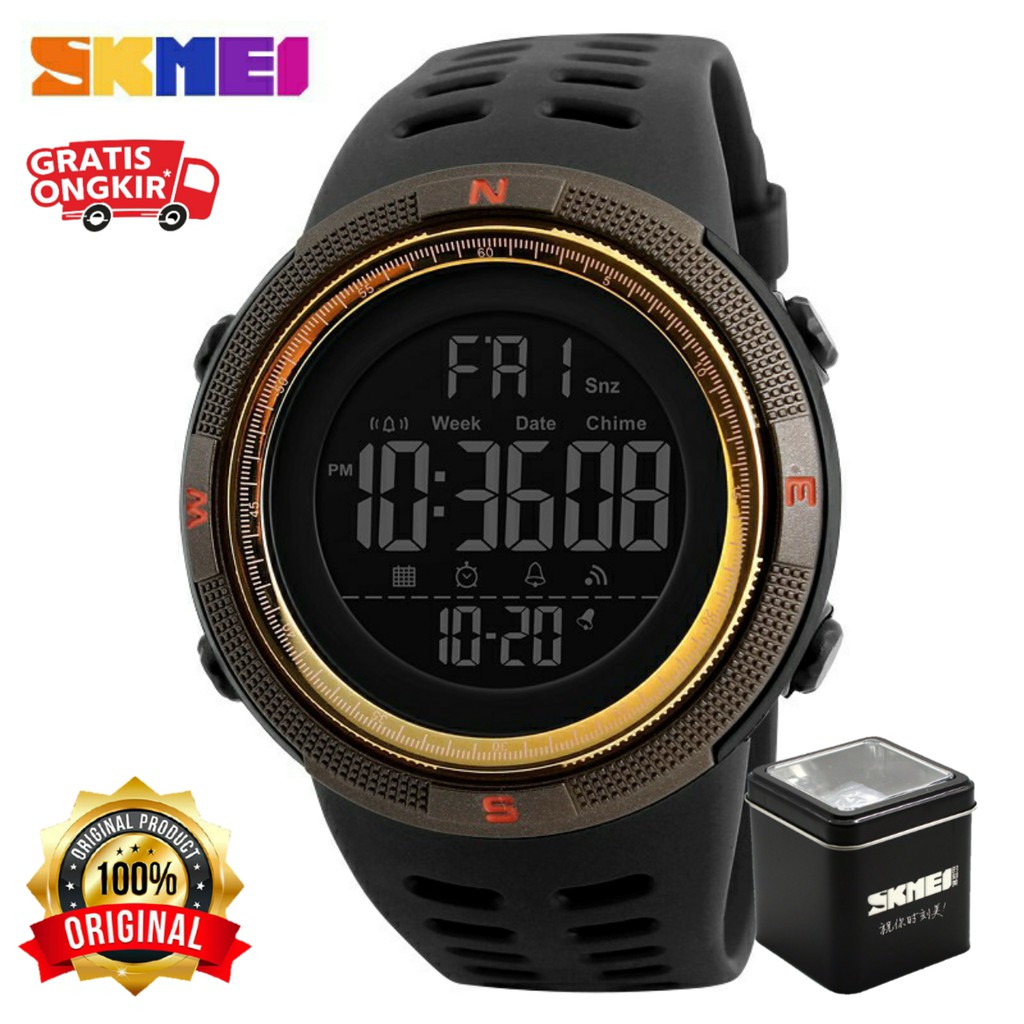 Jam Tangan Pria Digital SKMEI 1251 Sport Original Water Resist - Brown Gold