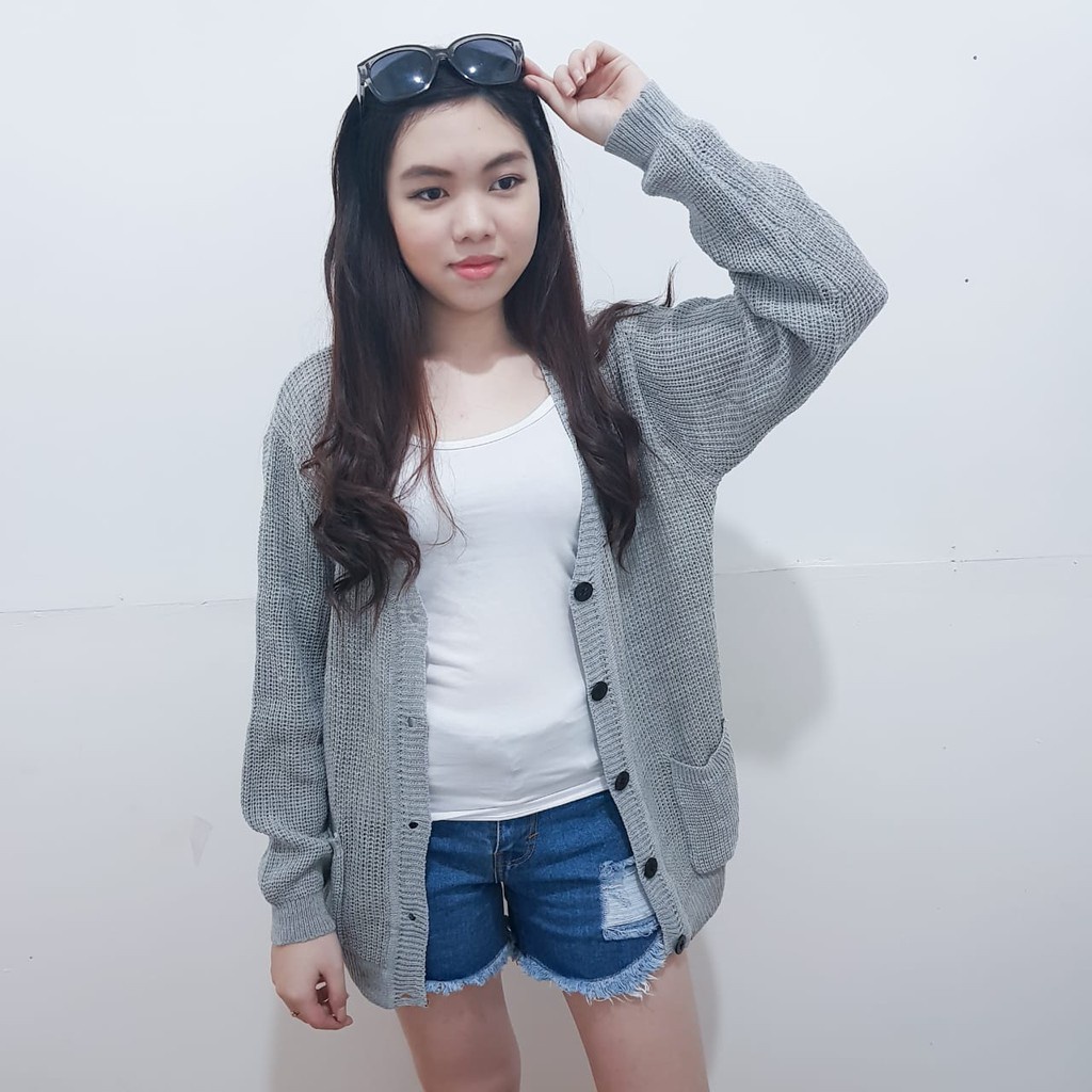 MERISSA Gardigan Cardigan Rajut Tebal Wanita Panjang Jumbo Oversize - Kardigan Cardingan Korea Polos-1