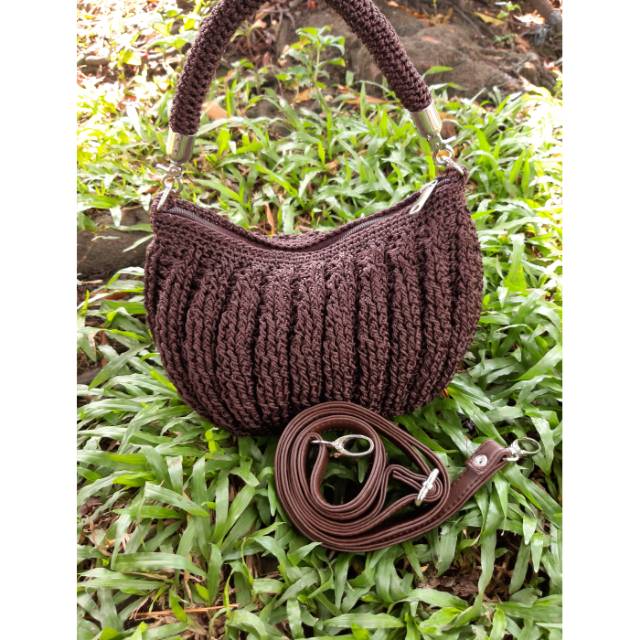 Handbag tas pesta rajut bukan dowa warna coklat tua
