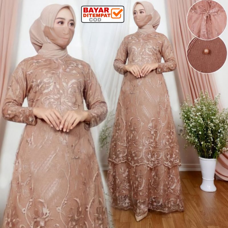 Gamis Brukat Tile Humaira L XL XXL/ Maxi Wanita /Maxi Terbaru / Maxi Muslim / Maxi Dress /-Milo