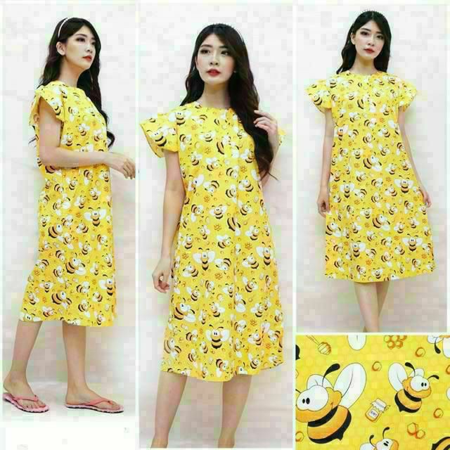 PROMO Daster Kualitas Harga Murah - Daster Karakter Kartun Lebah Di Madu Warna Kuning Lucu