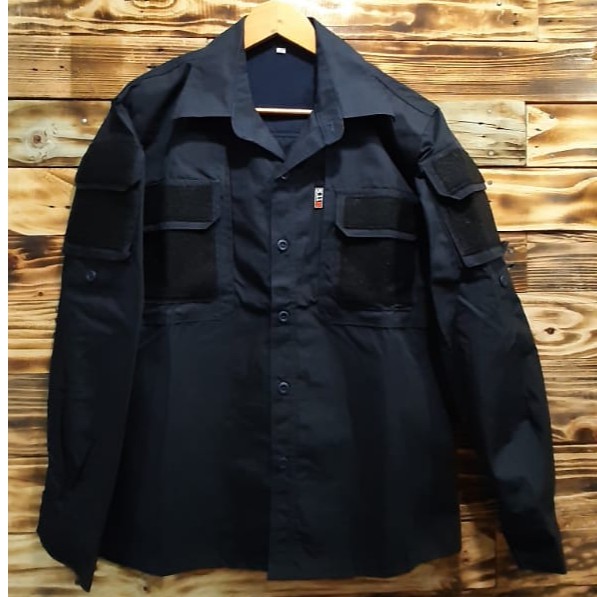 Kemeja Pria Tactical Panjang Hitam, Abu, Putih, Krem,Biru Navy