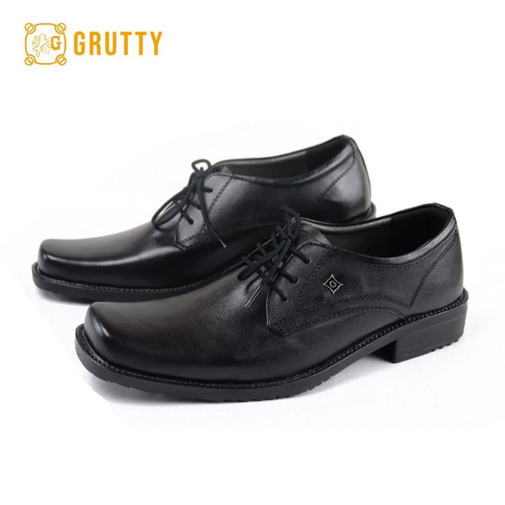 Sepatu Pria Pantofel Formal Sepatu Kerja Kulit Asli Model Tali GRUTTY AZ306 Hitam