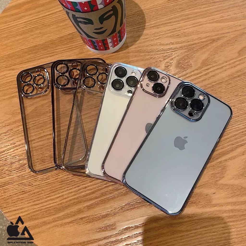 Premium Softcase Square Edge Chrome Lens Glass Camera iPhone 13 PRO MAX 12 PRO MAX 11 PRO MAX XR X XS MAX 7 7+ 8 8+ SE 2 3 6 6+ 6S+ Lensa Soft Case Logo Apple Krom Electroplated Pelindung Kamera Softcase Silikon Jelly Clear Cover Bukan Hardcase Silicone