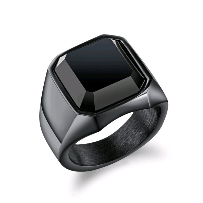 COD!! Cincin Pria Titanium Onyx Tahan Karat Emas / Baja / Hitam Cincin Kasual Fashion Ring