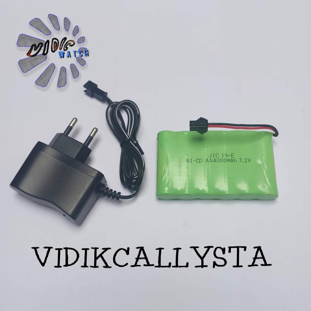 Paket Baterai Dan Charger RC AA 4000mAh 7.2V isi 6 Socket Hitam