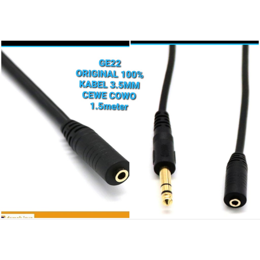 G22 original 100% Kabel Audio Extension 3.5mm 1.5meter cable sound system suara male female cewe cowo jack jek  Bisa di gunakan segala audio -Jack 3.5mm male to female -Panjang Kabel 1.5 METER -Jack &amp; Lobang Goldplate