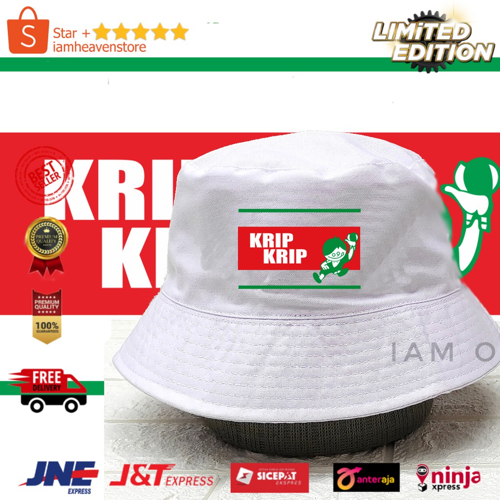 Bucket hat Krip Krip Snack Jadul 90an topi buket hat keren lucu unik terbaru polos putih klasik