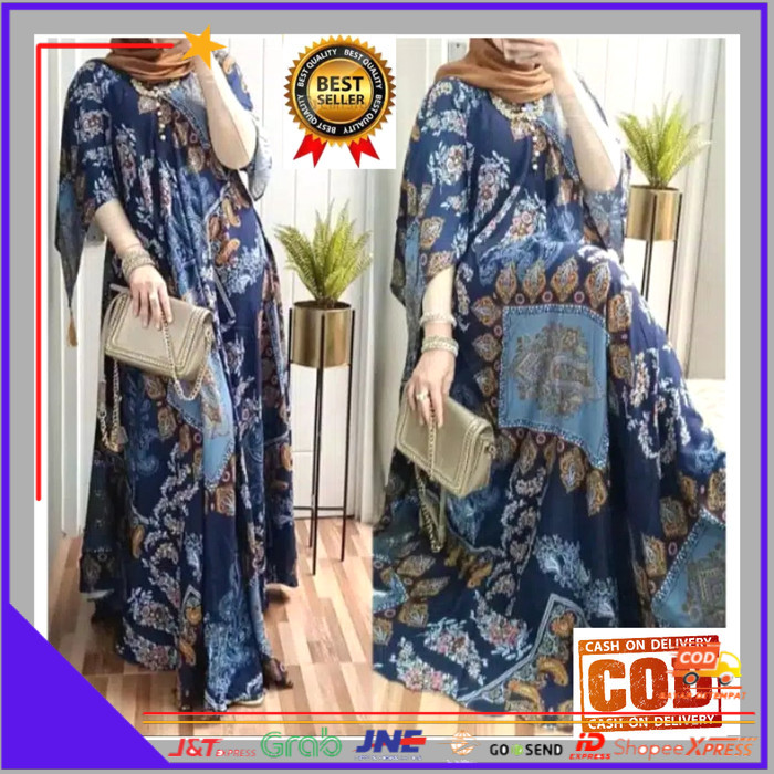 ❤BISA COD❤ Gamis Etnik Jumbo Dress Luna Maya - Navy