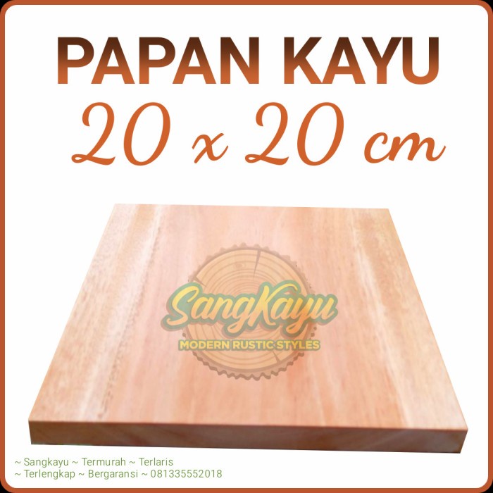 Kayu papan kayu 20x20cm talenan kayu tatakan nampan properti foto - Amplas halus, Tebal 1 cm