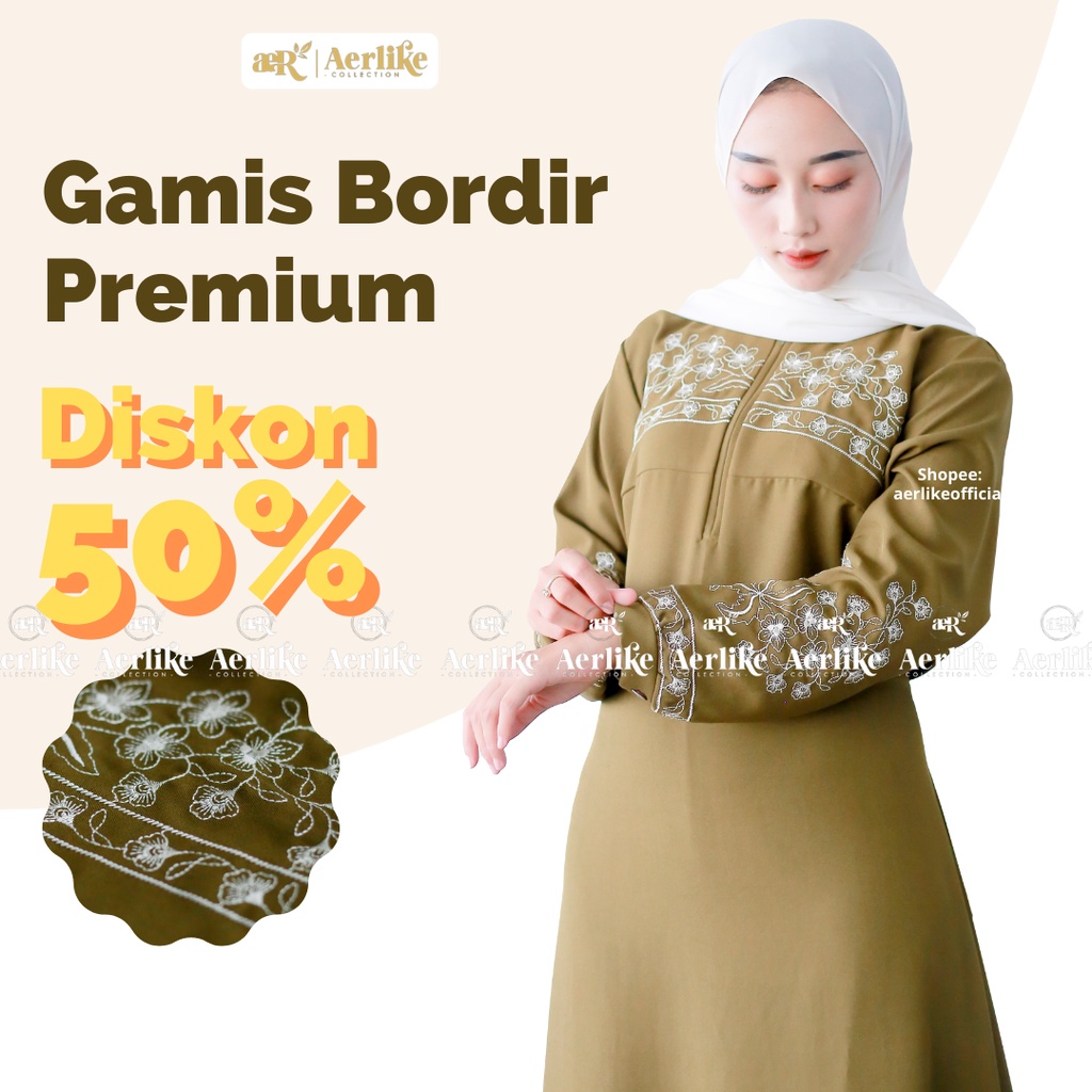 Aerlike Dress Gamis Wanita Perempuan Dewasa Bordir Mewah Terbaru Premium Jumbo Busui Friendly Lengan