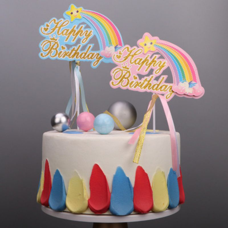 TOPPER HIASAN CAKE KUE ULANG TAHUN PESTA TUSUKAN RAINBOW PELANGI STAR ELSA UNICORN MERMAID