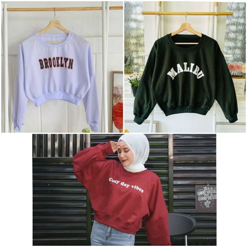 cozy crop sweater/sweater putih hitam merah wanita