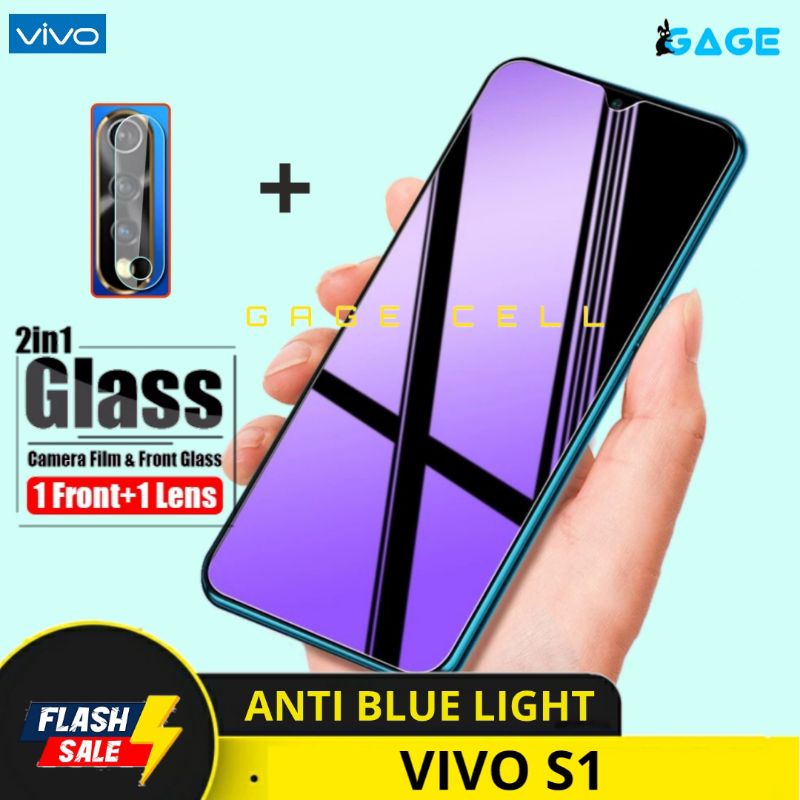 2in1 TEMPERED GLASS ANTI BLUE LIGHT FUL LAYAR VIVO S1 TG ANTI GORES RADIASI SCREEN PROTECTOR