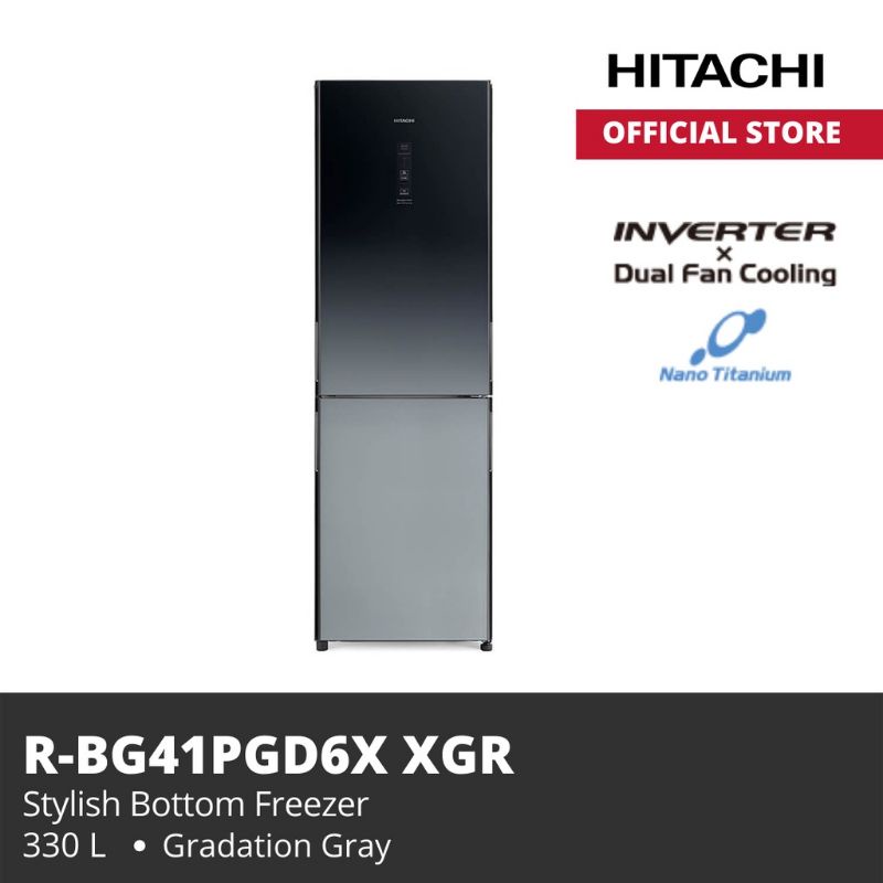 HITACHI KULKAS INVERTER STYLISH BOTTOM FREEZER R-BG41PGD6X XGR