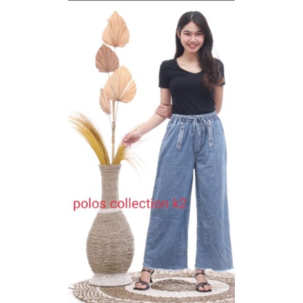 kulot jeans wanita pinggang karet/kulot jin premium/kulot paula jumbo