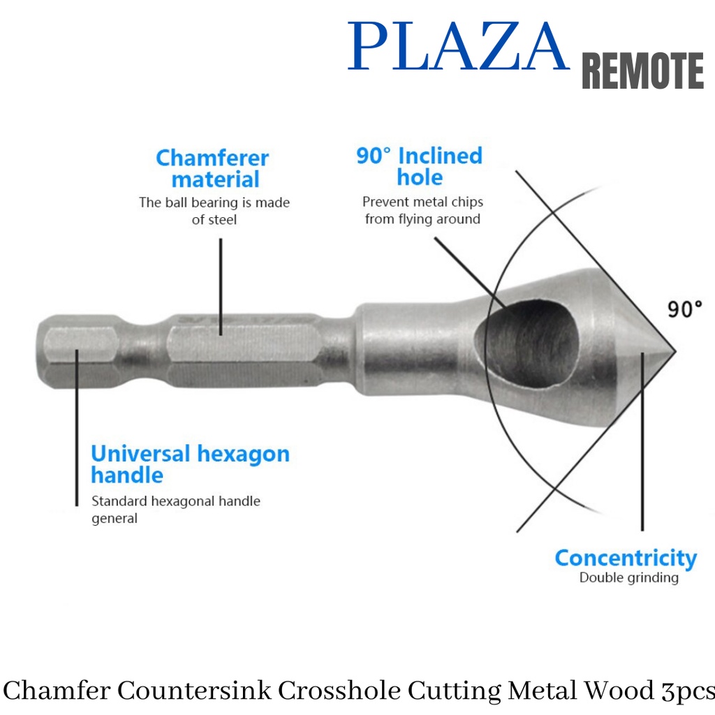 3pcs Mata Bor Countersink Dan Deburring Bahan Hss TITANIUM