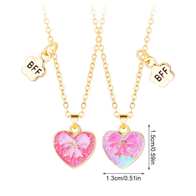 2pcs / Set Kalung Rantai Dengan Liontin Butterfly Hati Warna Pink Biru Untuk Hadiah Persahabatan