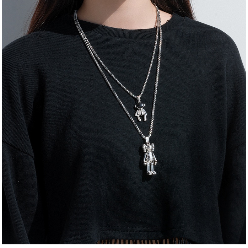 Kalung hip hop Panjang Pria Baja titanium street sweater Rantai Wanita online Merah Pasang disco jump pendant ins orname