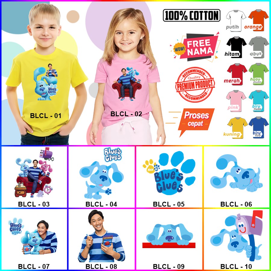 Baju Kaos ANAK DAN DEWASA BLUE CLUE YOU COUPLE (FREE NAMA)