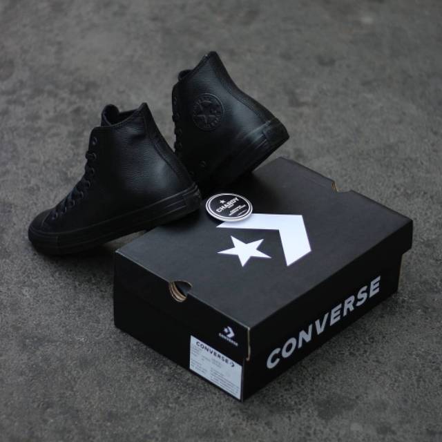 converse leather black high