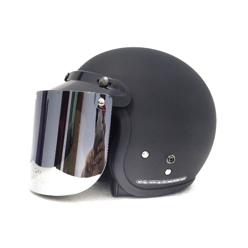 HELM BOGO RETRO DEWASA SNI KACA DATAR SILVER PELANGI