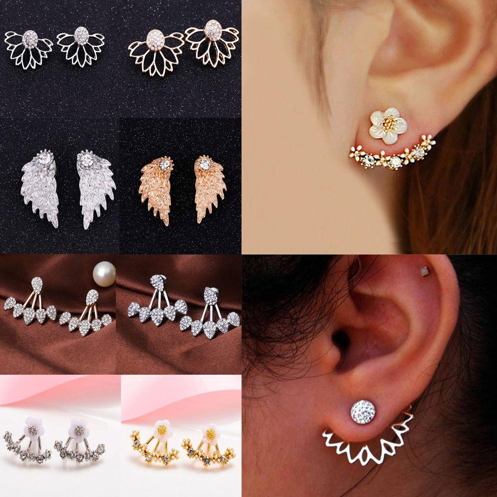 Lily Pearl Ear Stud Panas Bentuk Hati Pola Geometri Gaya Korea Sayap Malaikat Anting