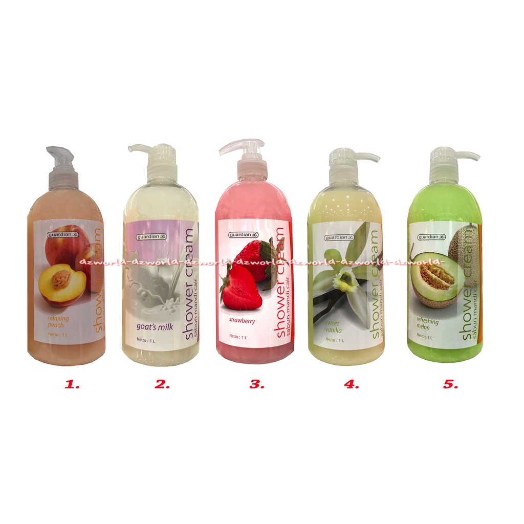 Guardian Shower Cream 1L Sabun Mandi Cair Goat's Milk Peacj Strawberry Vanilla Melon Sabun Cair Guardian Wangi Buah