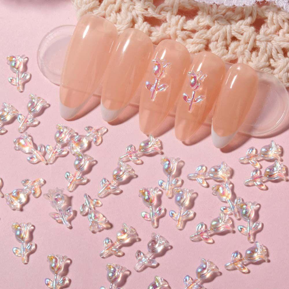 AUGUSTINA Agustina Rose Nail Art Perhiasan Ungu Mengkilap Korea Halus Aurora Rose Bunga Kristal DIY Dekorasi Kuku