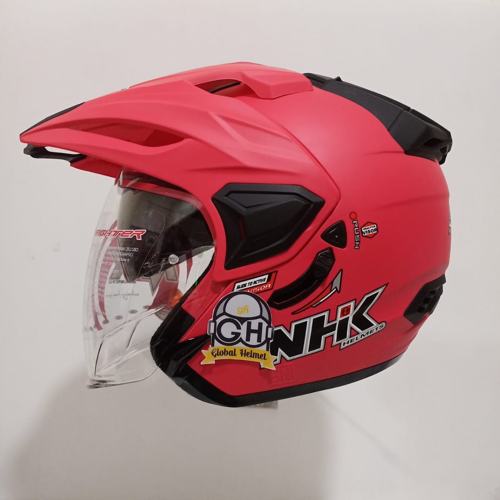 HELM HALF FACE NHK PREDATOR CRYPTON SOLID PINK MAGENTA DOFF DOUBLE VISOR