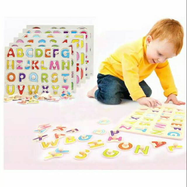 Mainan Edukasi Anak Puzzle Abjad Alfabet Puzzle Knop Kayu Puzzle Angka Numeric Shape Puzzle Edukatif