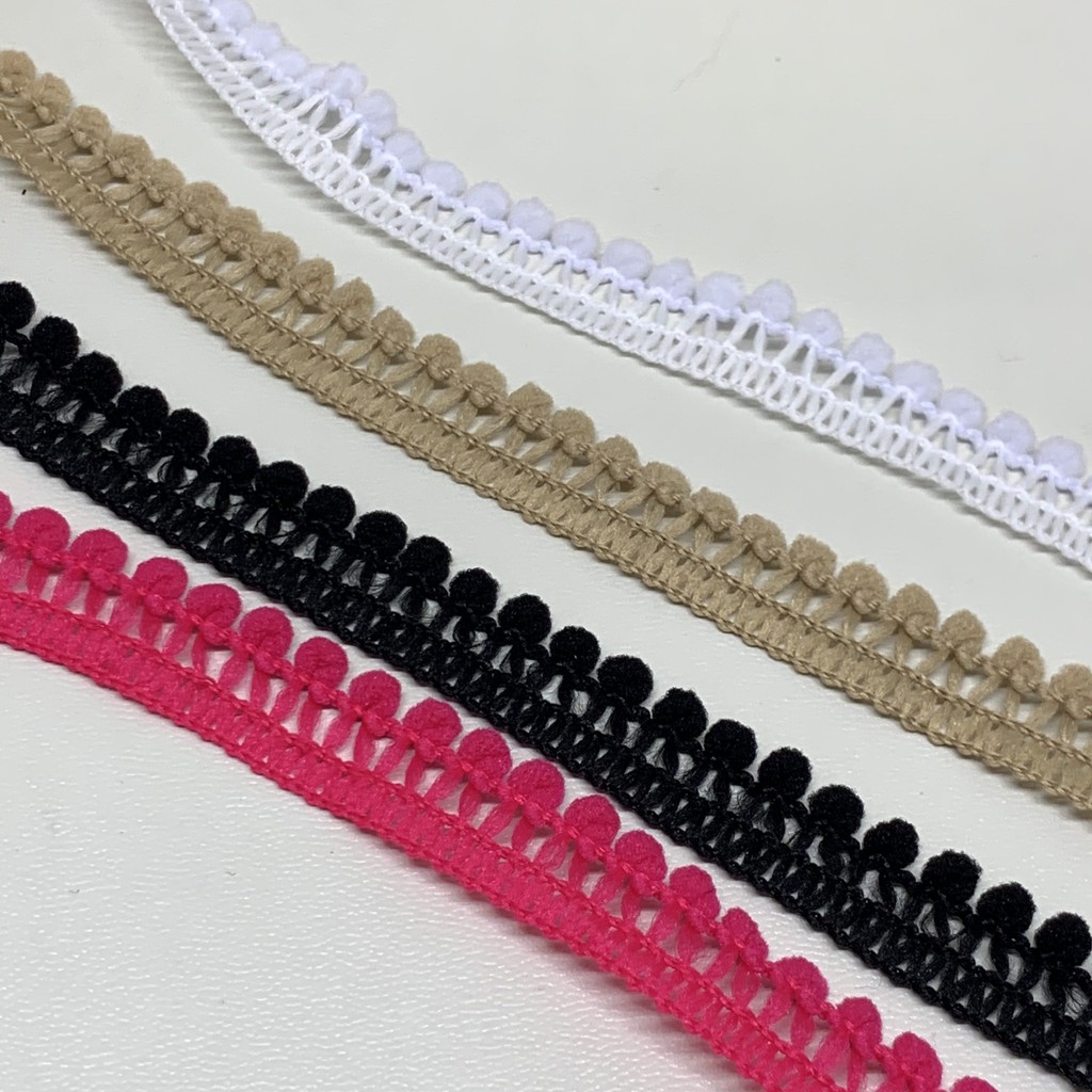 Bordir/Renda Pompom Bakso Kecil Putih, Hitam, Cokelat, Pink