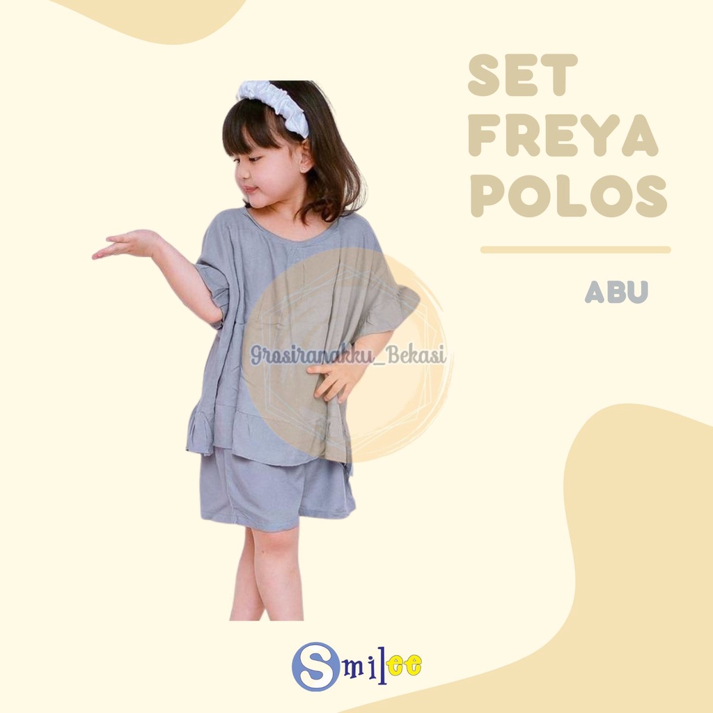 Setelan Anak Rayon Pendek Smilee Polos Freya Warna Abu Size 1-5Thn