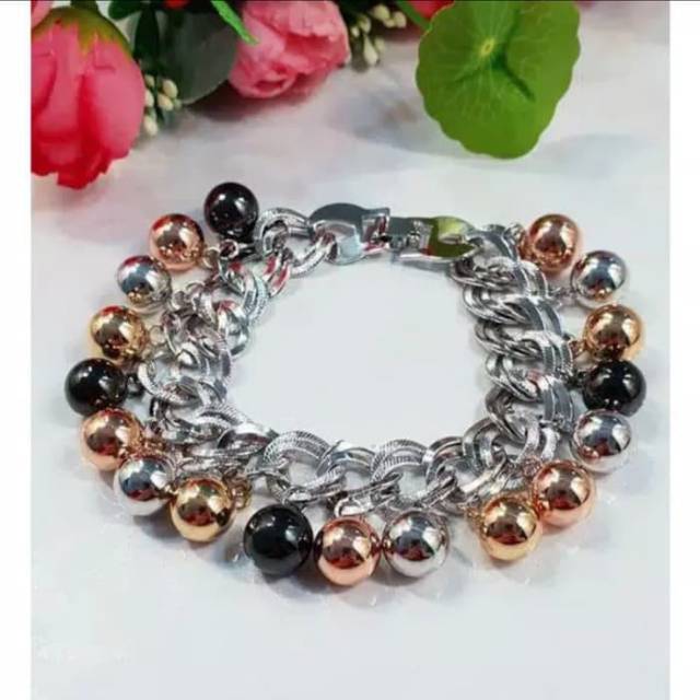 Gelang Tangan Bandul Bola Lapis Emas