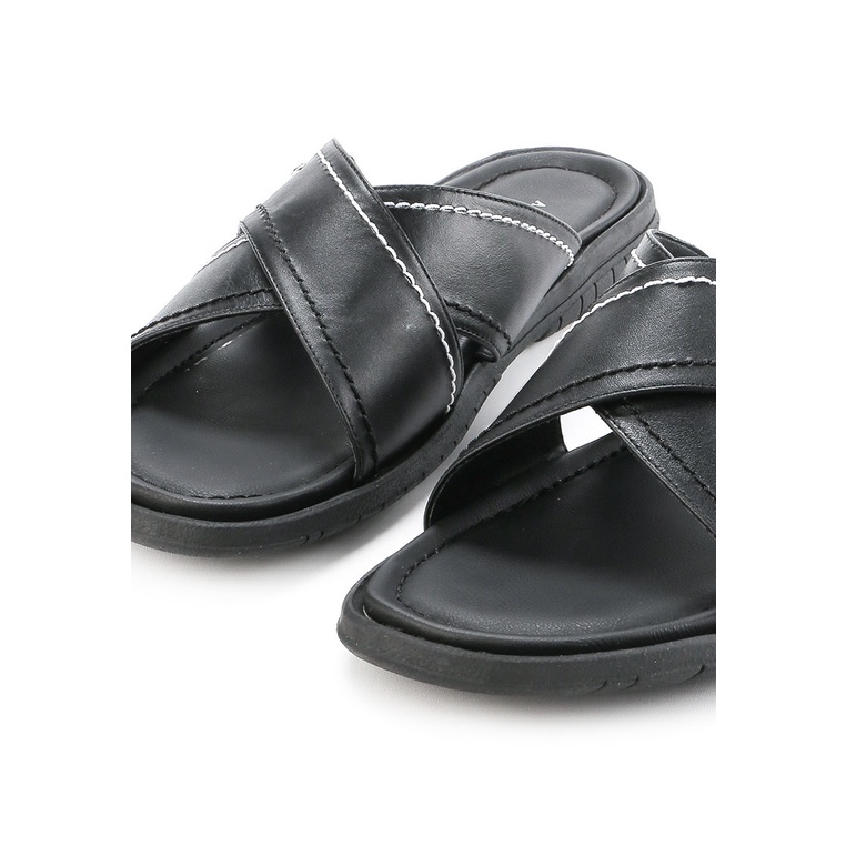 SANDAL SLIDE KULIT ANDRE VALENTINO PRIA ORIGINAL CASUAL HITAM AVM20