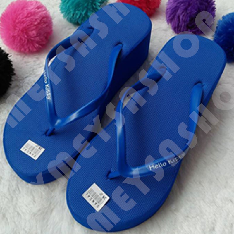 Sandal Wedges Spon dengan POMPOM / BULU / UBUR UBUR