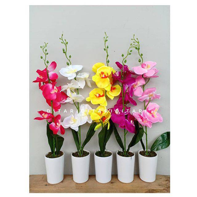  Bunga  anggrek  bunga  plastik  artificial pot melamin 
