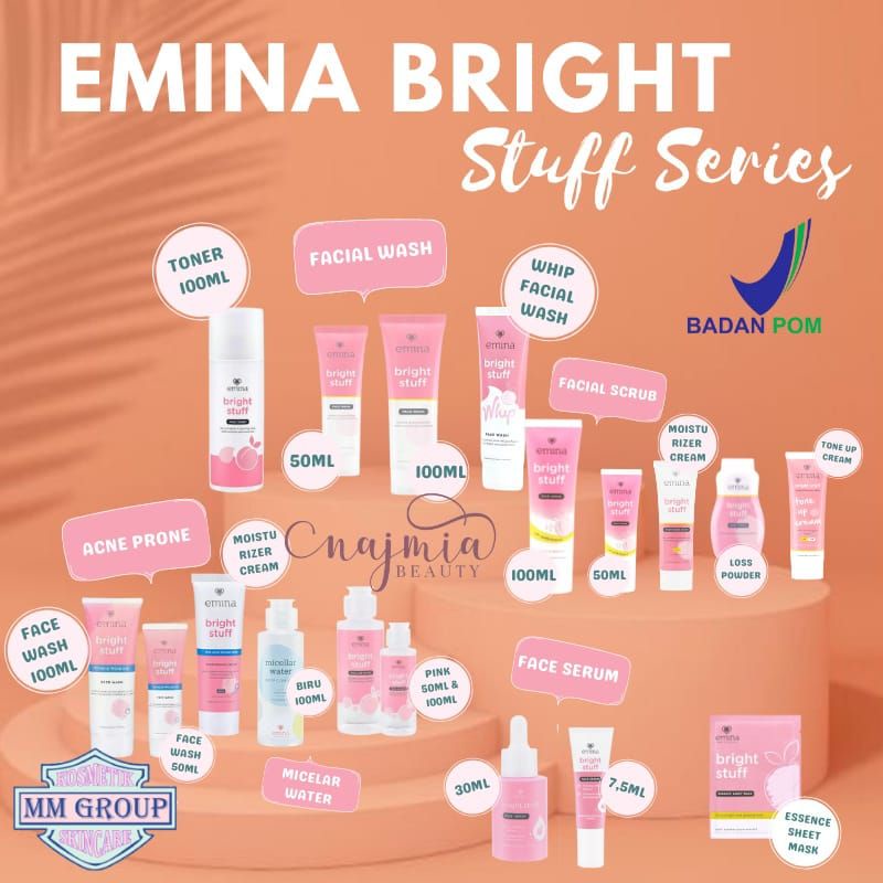 Emina Bright Stuff Series | Acne Face Wash 50ml 100ml | Acne Moisturizing | Loose Powder | Micellar 