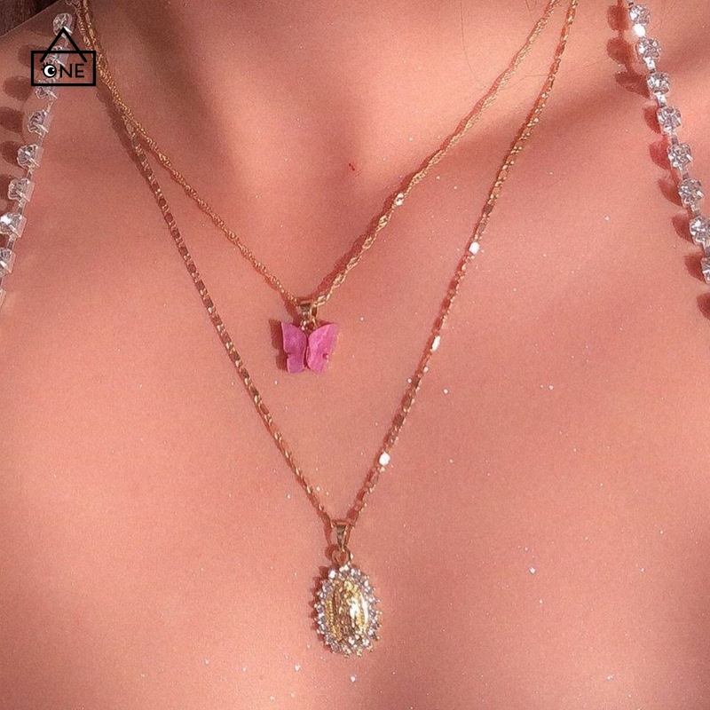 ✨COD✨Kalung Korea Rantai Wanita Liontin Kupu Biru Simple Necklace Klavikula A one