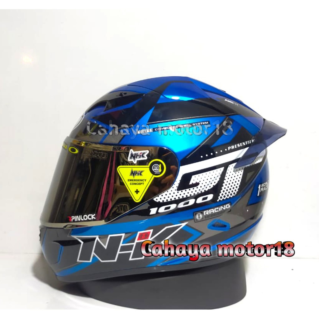 PAKET GANTENG HELM NHK GP1000 STAR BLUE|NHK FULL FACE-KACA SILVER