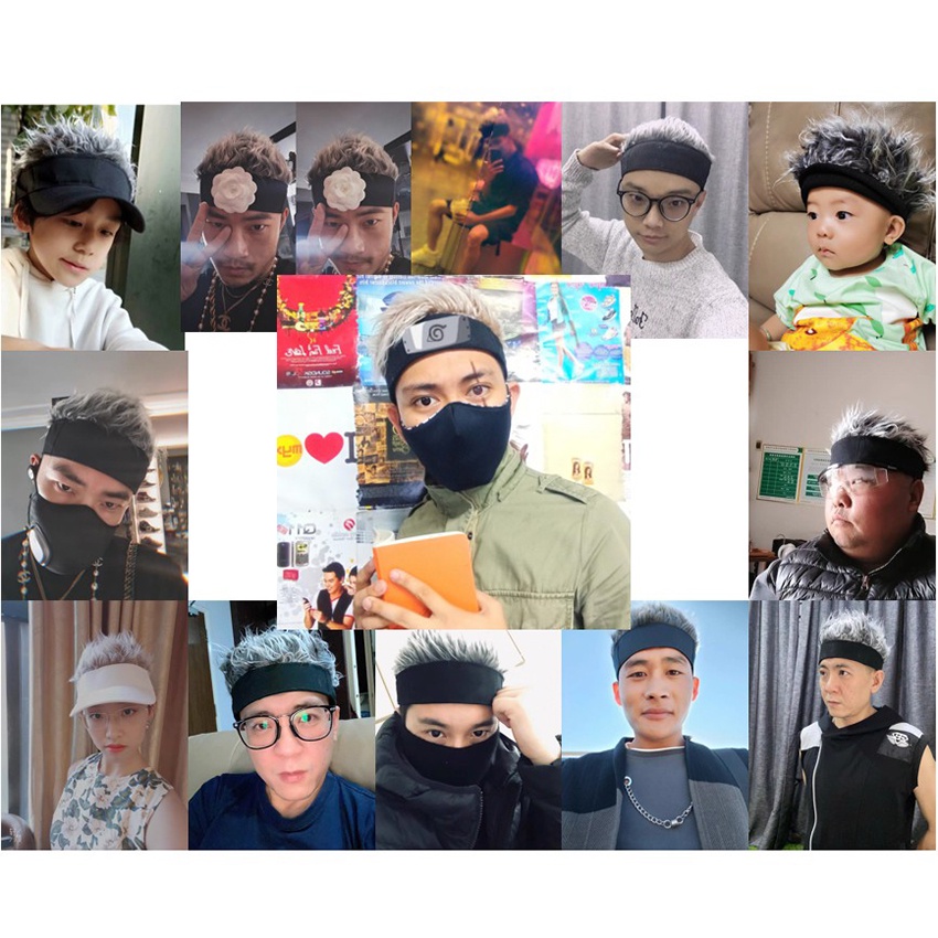 bigshop88 - Wig cosplay topi pria cowok anime naruto kakashi kostum rambut palsu model bandana headband adjustable weist bisa disesuaikan Kostum Cosplay Topi