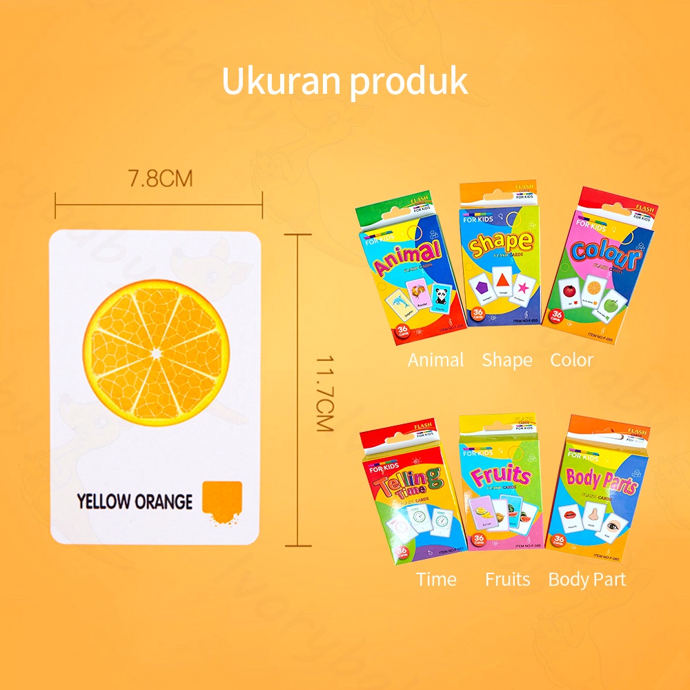 Ivorybaby Flash card edukasi anak isi 36 kartu mainan edukasi anak gambar kata dan huruf