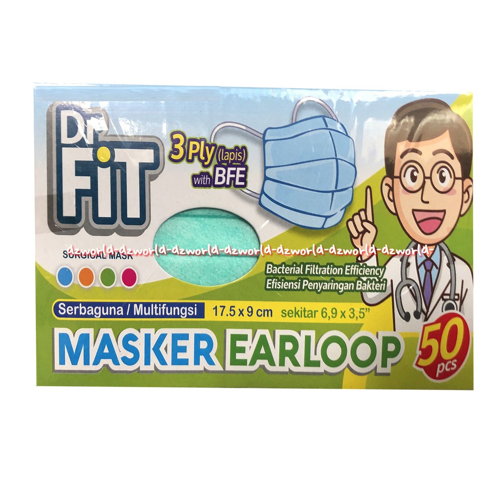 Dr Fit Masker Earloop 3Ply Surgical Mask Masker Bedah Anti Bakteri 50Pcs