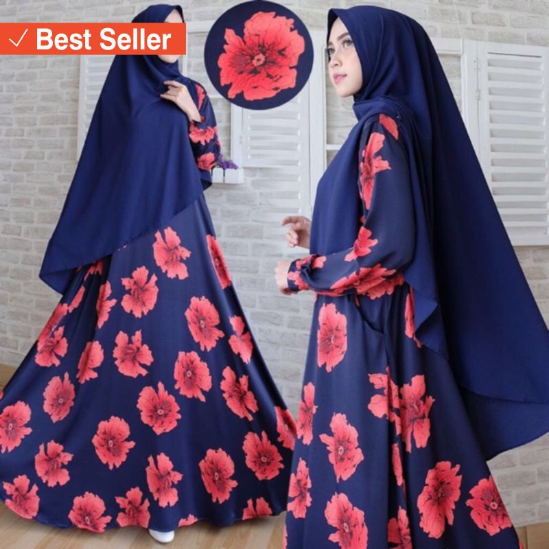 DRESS MAXI WANITA CANTIK ANGGUN RAPI HALUS MURAH / SALE ABIZ - maxi zenitha ( MAXI + KHIMAR )