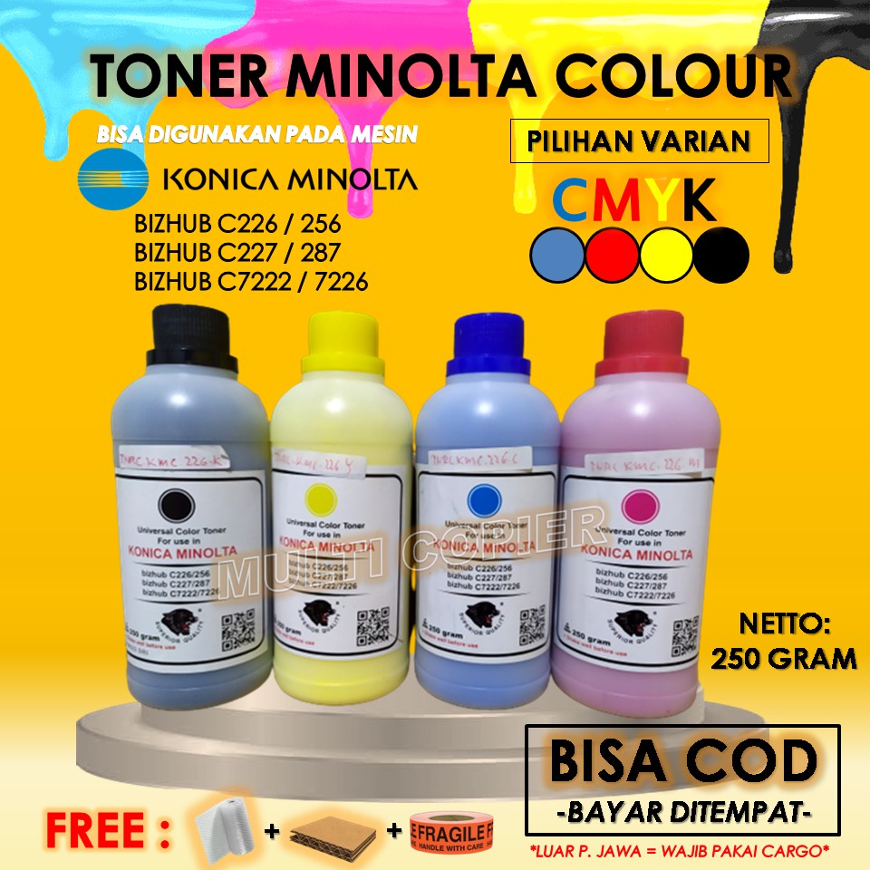 Toner Warna CMYK Konica Minolta Bizhub C226 C256 C227 C287 C7222 C7226 250Gr Bubuk Tinta Compatible