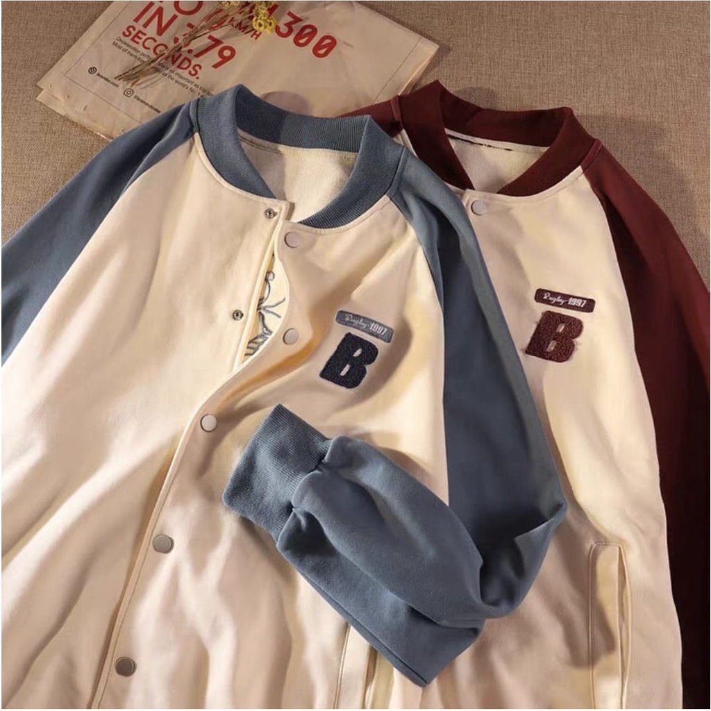 B RUGBY BASEBALL JAKET VARSITY OVERSIZE - JAKET WANITA KOREAN STYLE - TERBARU