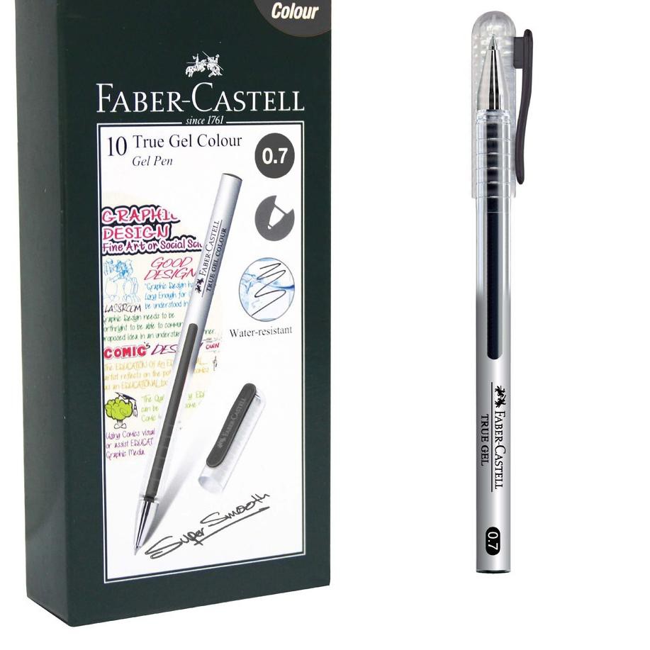 

_ GROSIR Faber-Castell True Gel Pen -- Black Ink 0.7 mm 1 Box isi 10 pcs Terupdate