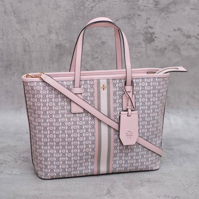 Bag Canvas - Tas Tory Burch Gemini Link Canvas Tote Small Coastal Pink Asli