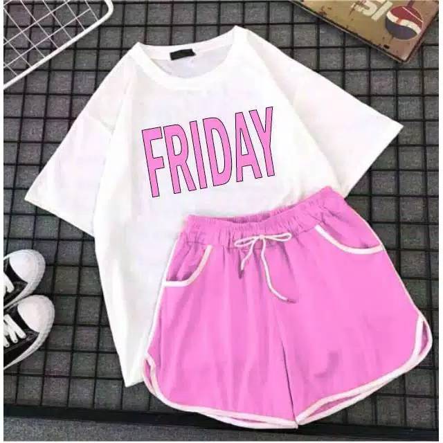 Fourfashion Set Friday Atasan + Celana bahan katun ukuran fit to L 1R